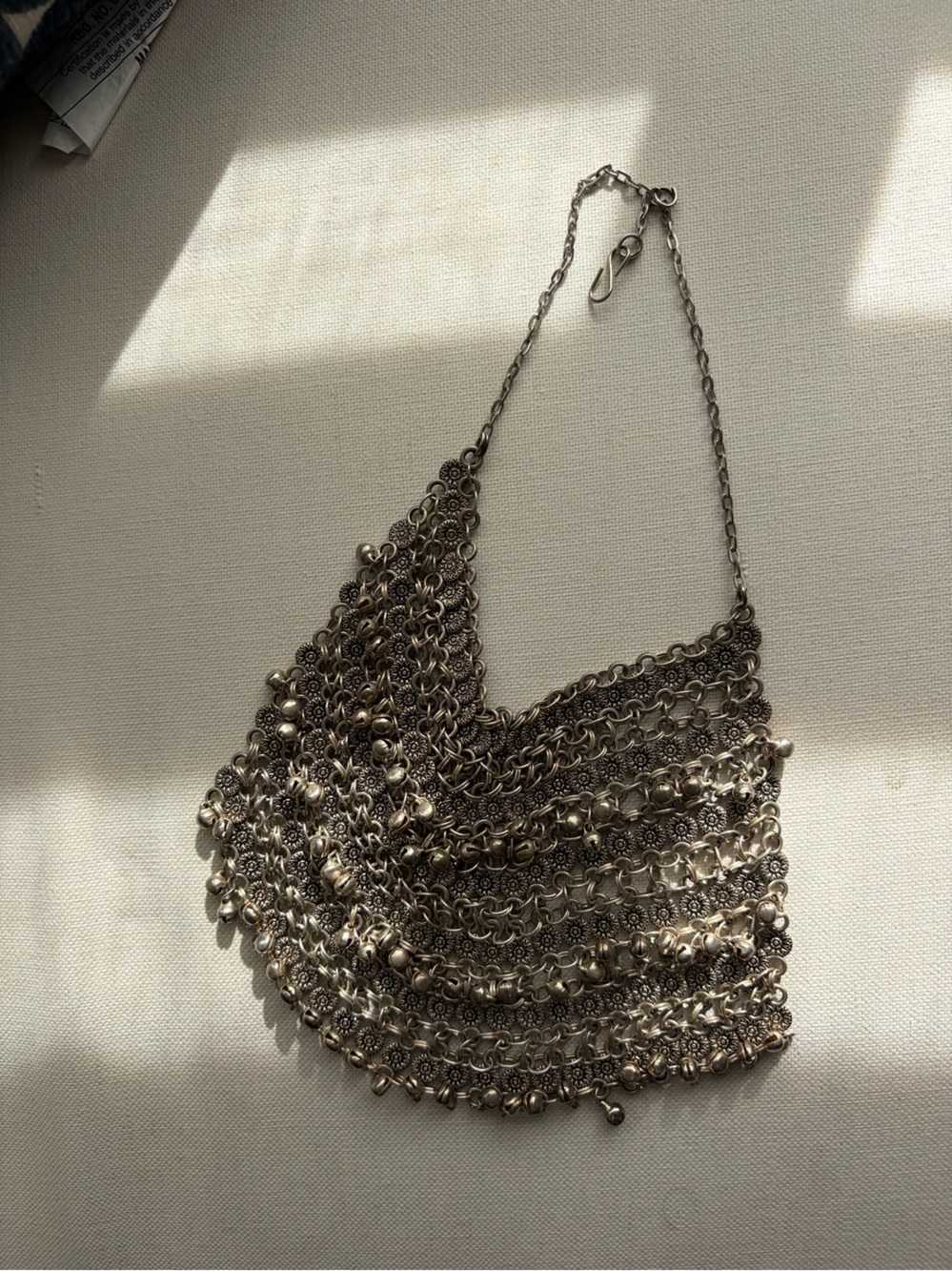 Vintage Oxidized Silver Bib Statement Necklace Boho Tribal
